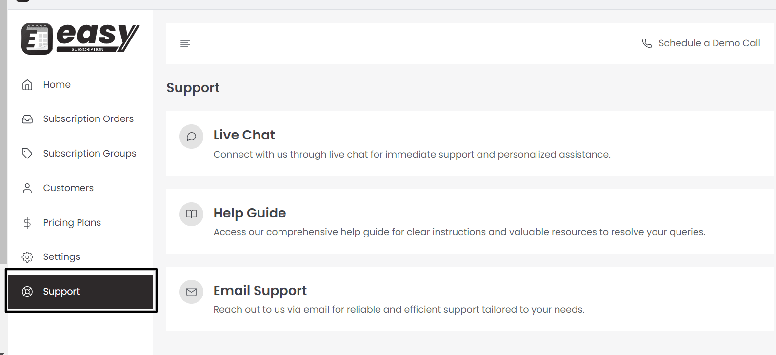 Ways to access assistance and support for the app