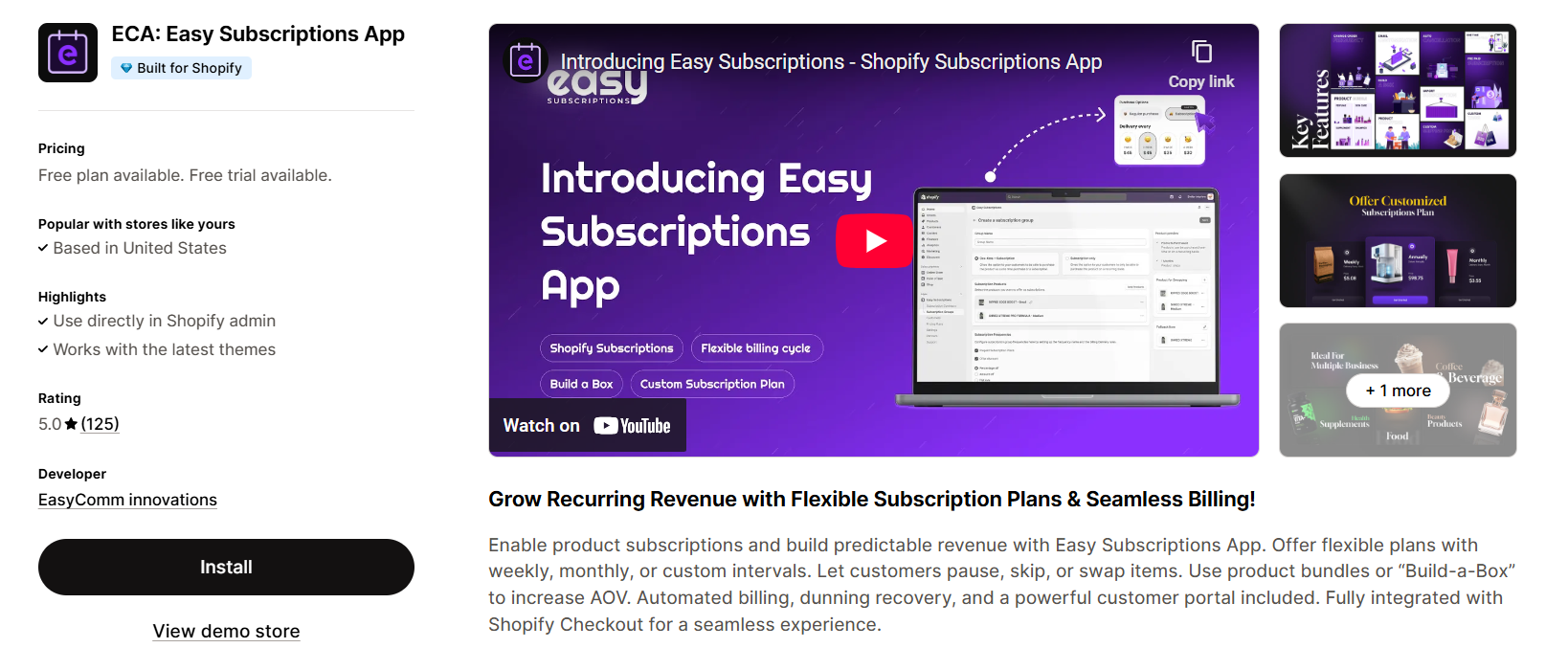 Easy subscription shopify app store