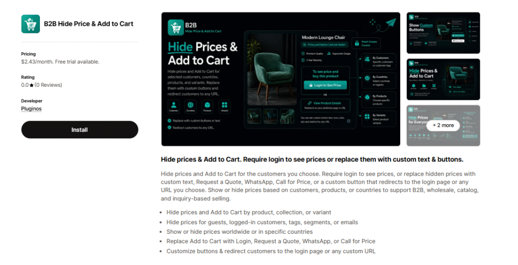B2B Hide Price & Add to Cart