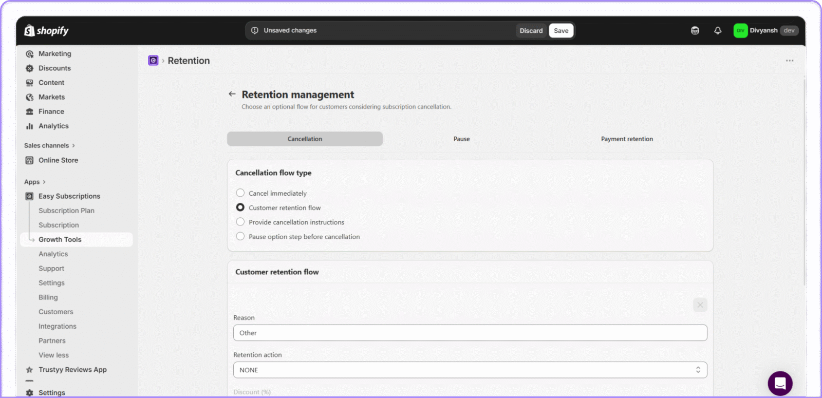  Retention dashboard