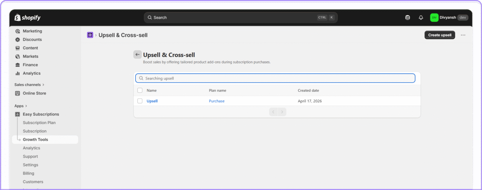 Upsell cross-sell dashboard