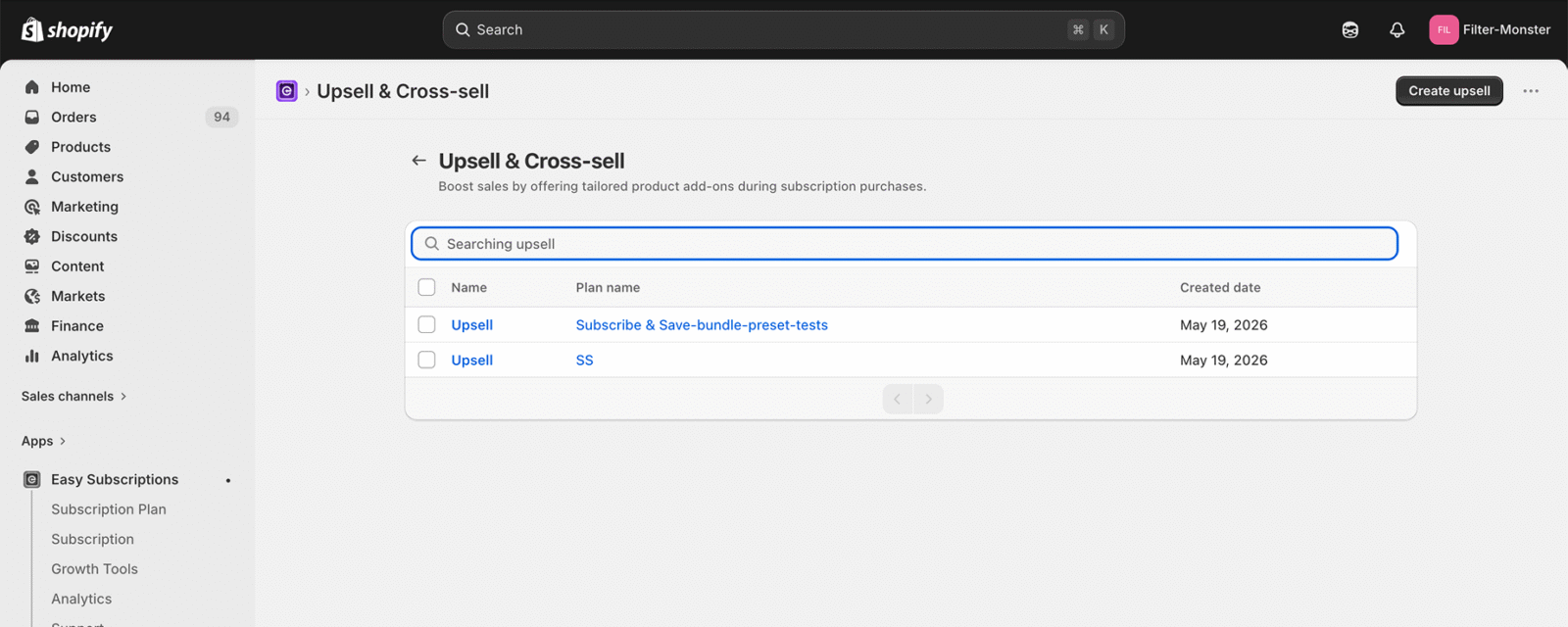 Upsell cross-sell dashboard