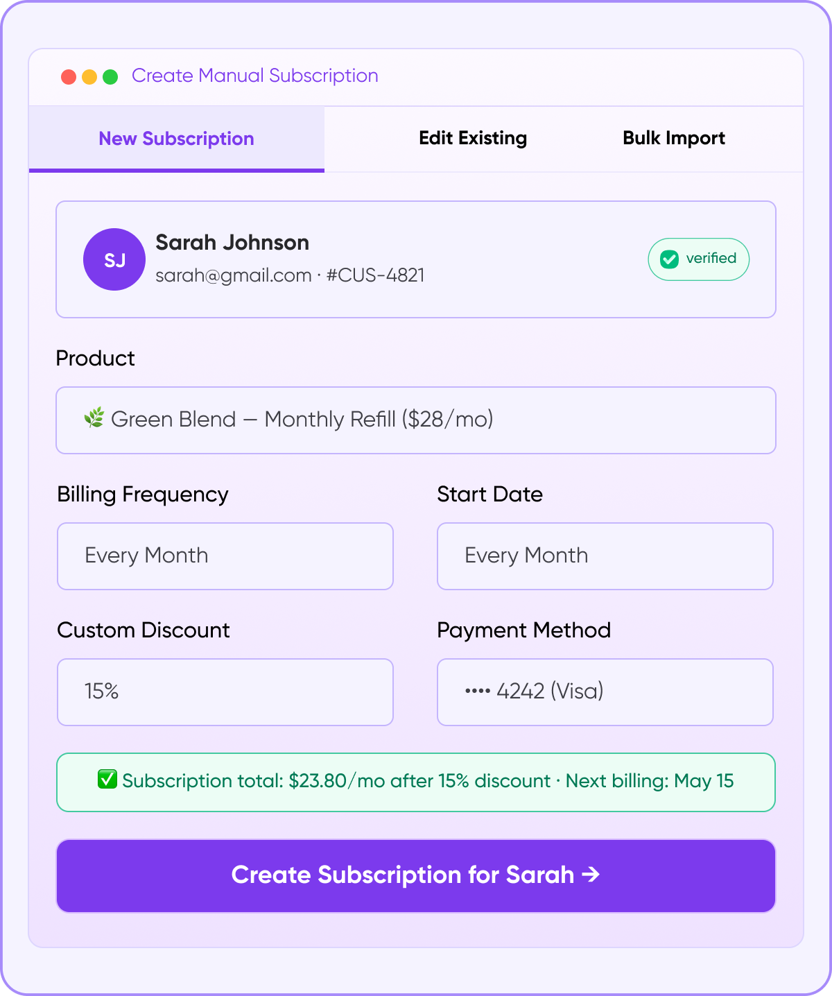Create Manual Subscription