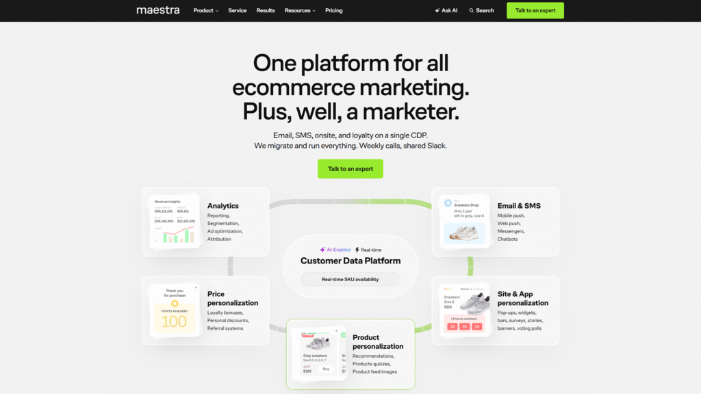 Maestra (Best for Personalized Upsells Across Site, Email, SMS & Push)