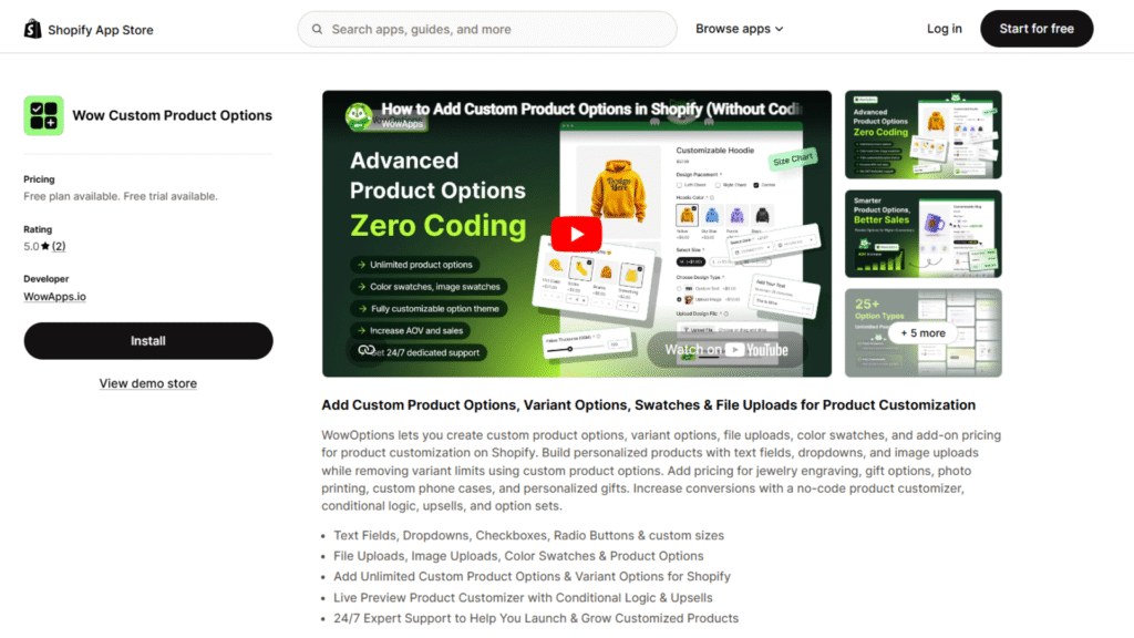 WowOptions (Best for Product Personalization & Add-On Pricing)